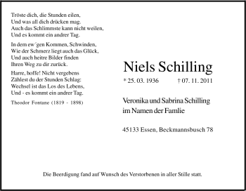 Traueranzeige von Niels Schilling von Tageszeitung