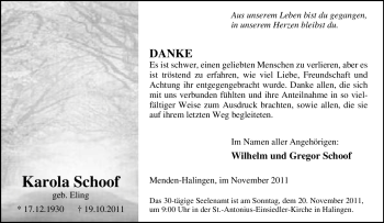 Traueranzeige von Karola Schoof von Tageszeitung