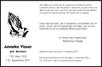 Traueranzeige von Anneke Visser von Tageszeitung