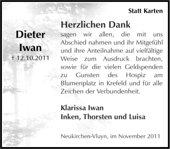 Traueranzeige von Dieter Iwan von Tageszeitung