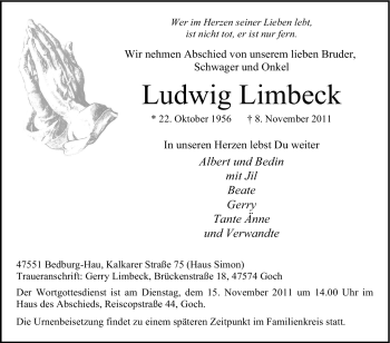 Traueranzeige von Ludwig Limbeck von Tageszeitung