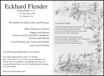 Traueranzeige von Eckhard Flender von Tageszeitung