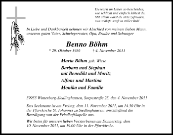 Traueranzeige von Benno Böhm von Tageszeitung