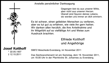Traueranzeige von Josef Kotthoff von Tageszeitung