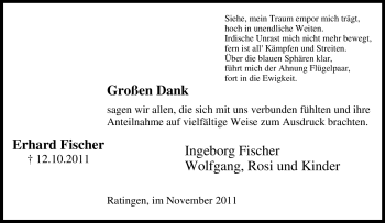 Traueranzeige von Erhard Fischer von Tageszeitung