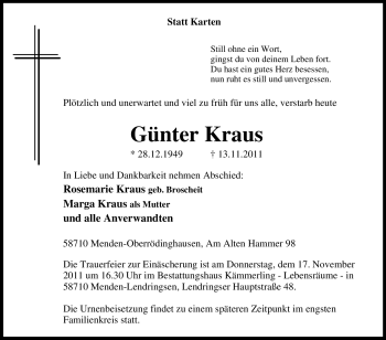 Traueranzeige von Günter Kraus von Tageszeitung