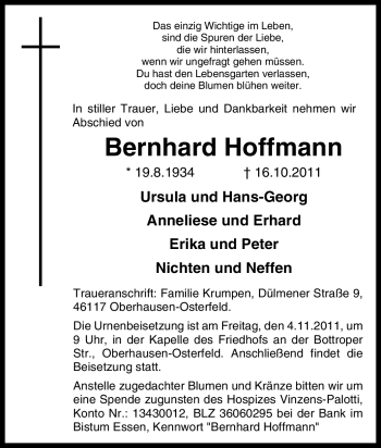 Traueranzeige von Bernhard Hoffmann von Tageszeitung