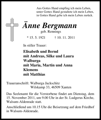 Traueranzeige von Änne Bergmann von Tageszeitung