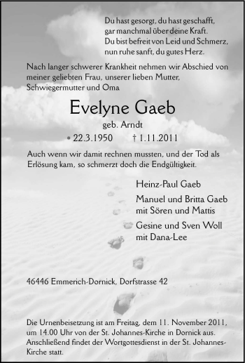 Traueranzeige von Evelyne Gaeb von Tageszeitung