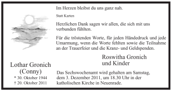 Traueranzeige von Lothar Gronich von Tageszeitung