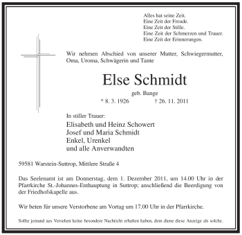 Traueranzeige von Else Schmidt von Tageszeitung