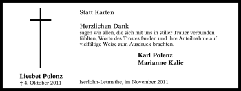 Traueranzeige von Liesbet Polenz von Tageszeitung