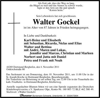 Traueranzeige von Walter Gockel von Tageszeitung