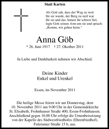 Traueranzeige von Anna Göb von Tageszeitung