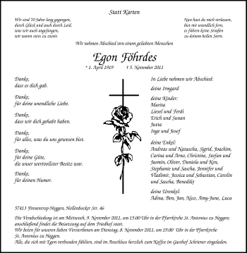 Traueranzeige von Egon Föhrdes von Tageszeitung