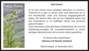 Traueranzeige von Delia Siewer von Tageszeitung