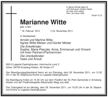 Traueranzeige von Marianne Witte von Tageszeitung