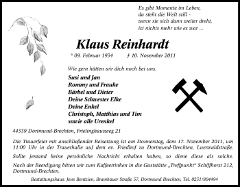 Traueranzeige von Klaus Reinhardt von Tageszeitung