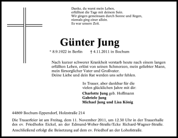 Traueranzeige von Günter Jung von Tageszeitung