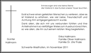 Traueranzeige von Günter Hallmann von Tageszeitung
