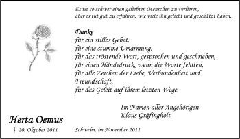 Traueranzeige von Herta Oemus von Tageszeitung