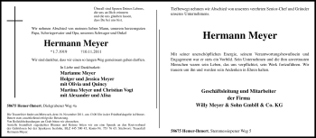 Traueranzeige von Hermann Meyer von Tageszeitung
