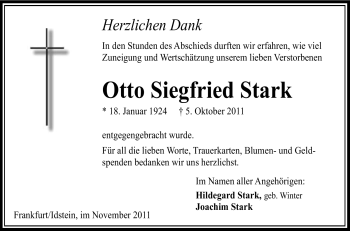 Traueranzeige von Otto Siegfried Stark von Tageszeitung