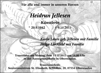 Traueranzeige von Heidrun Jellesen von Tageszeitung
