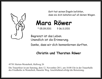 Traueranzeige von Mara Röwer von Tageszeitung