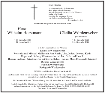 Traueranzeige von Cäcilia Wördenweber von Tageszeitung