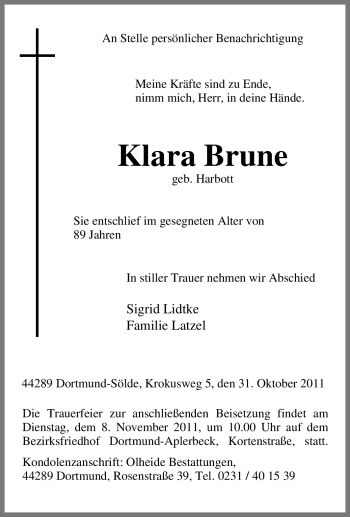 Traueranzeige von Klara Brune von Tageszeitung