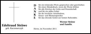 Traueranzeige von Edeltraud Sträwe von Tageszeitung