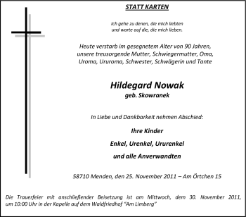 Traueranzeige von Hildegard Nowak von Tageszeitung