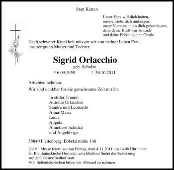 Traueranzeige von Sigrid Orlacchio von Tageszeitung