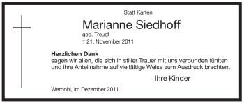 Traueranzeige von Marianne Siedhoff von Tageszeitung