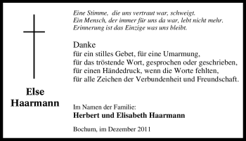 Traueranzeige von Else Haarmann von Tageszeitung