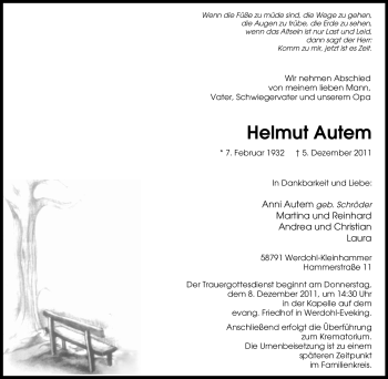 Traueranzeige von Helmut Autem von Tageszeitung