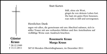 Traueranzeige von Günter Kraus von Tageszeitung
