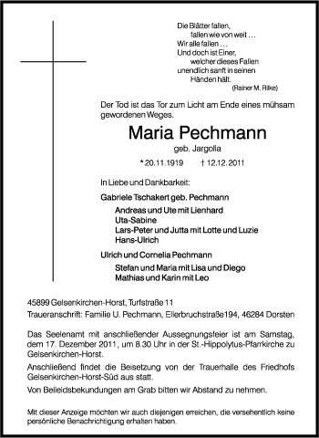 Traueranzeige von Maria Pechmann von Tageszeitung