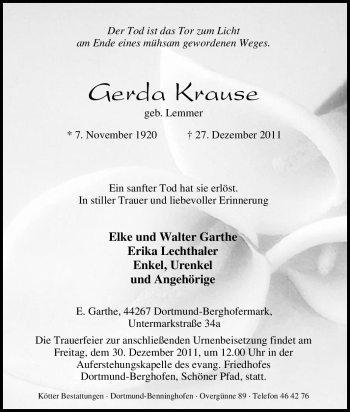 Traueranzeige von Gerda Krause von Tageszeitung