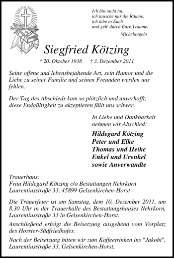 Traueranzeige von Siegfried Kötzing von Tageszeitung