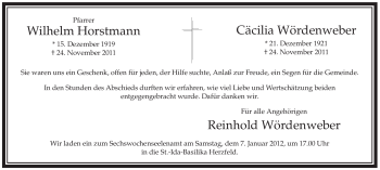 Traueranzeige von Wilhelm Horstmann von Tageszeitung
