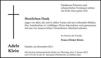 Traueranzeige von Adele Unbekannt von Tageszeitung