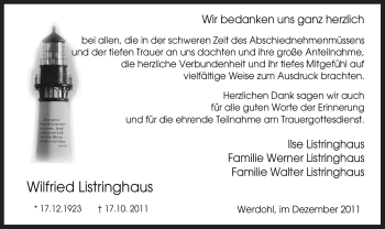 Traueranzeige von Wilfried Listringhaus von Tageszeitung