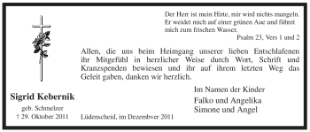 Traueranzeige von Sigrid Kebernik von Tageszeitung