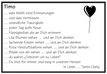Traueranzeige von Timo  von Tageszeitung