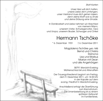 Traueranzeige von Hermann Tschöke von Tageszeitung