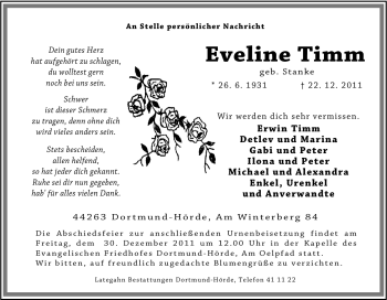 Traueranzeige von Eveline Timm von Tageszeitung