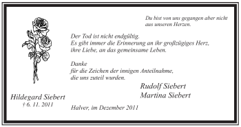 Traueranzeige von Hildegard Siebert von Tageszeitung
