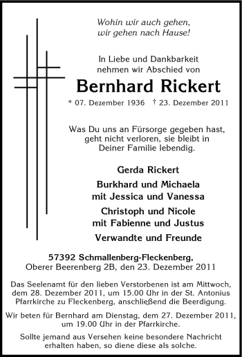 Traueranzeige von Bernhard Rickert von Tageszeitung